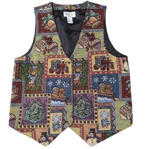 Christmas Tapestry Vest Westbound Petites‎ PM Snowman Train Holiday